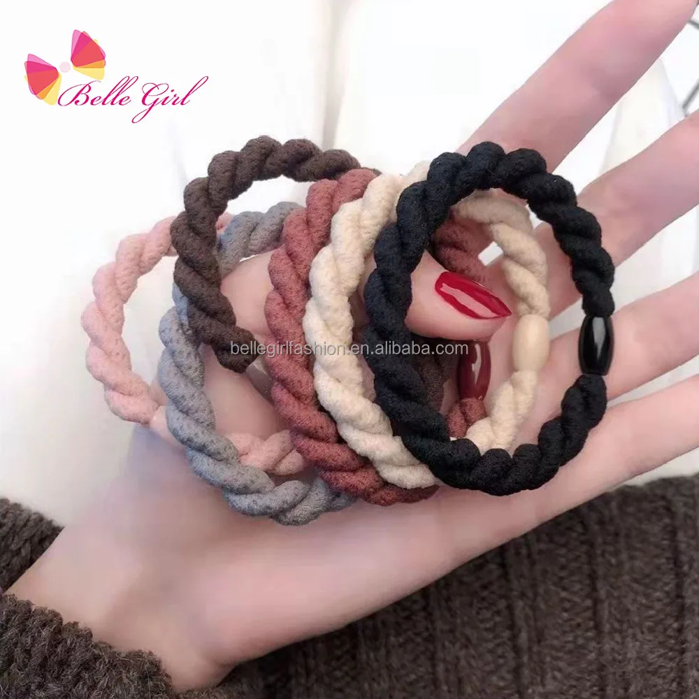 BELLEGIRL wholesale free sample fashion hair bands for women kids multi solid high quality polyester elastic twist hair ties