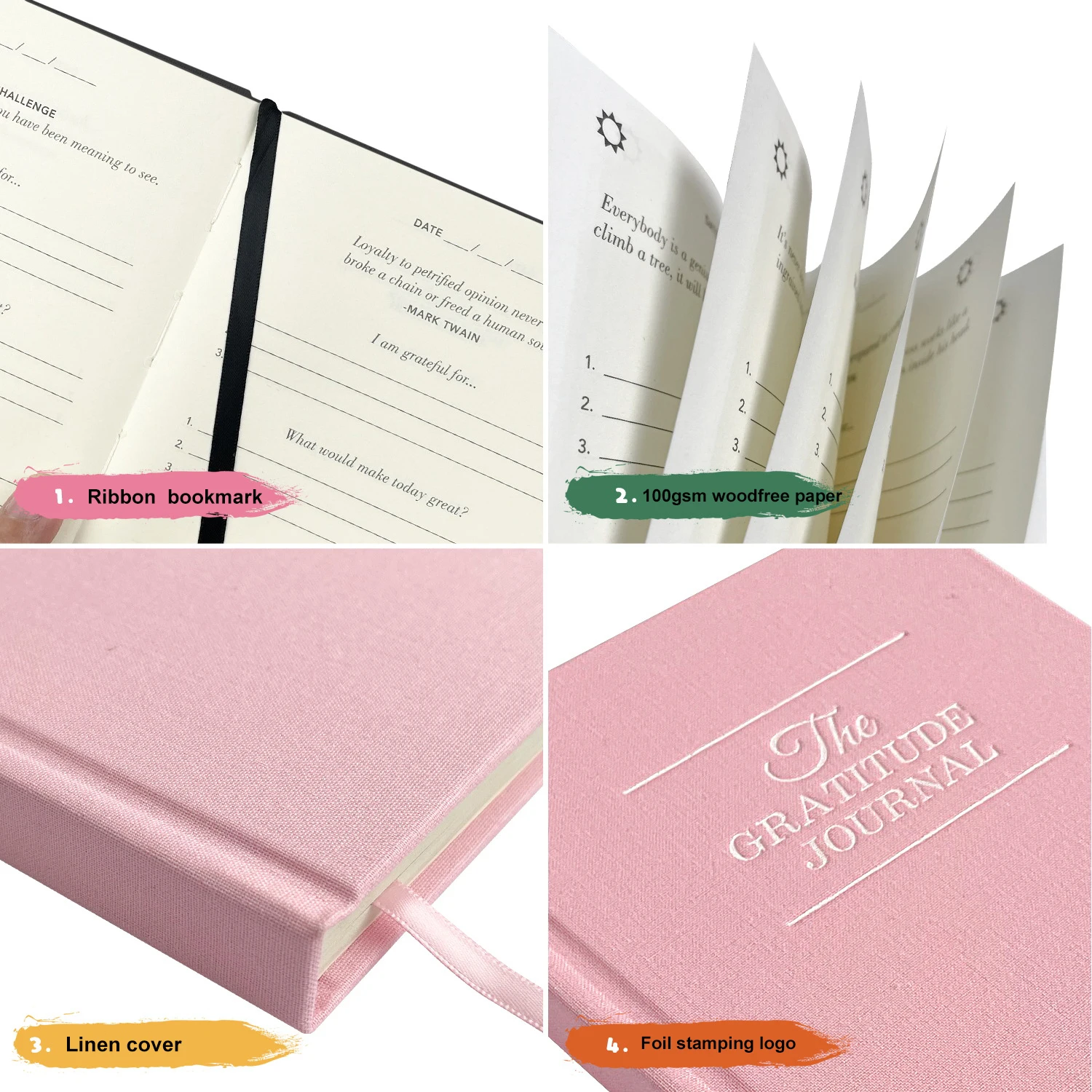 Labon Aesthetic Journal Blank Lined Wellness Gift Affirmations Minimal Fabric Cover Gratitude Notebook Daily Diary