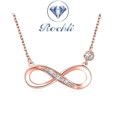 High Quality  simple 925 Sterling Silver Round Zircon Infinity Symbol Necklace for man and women