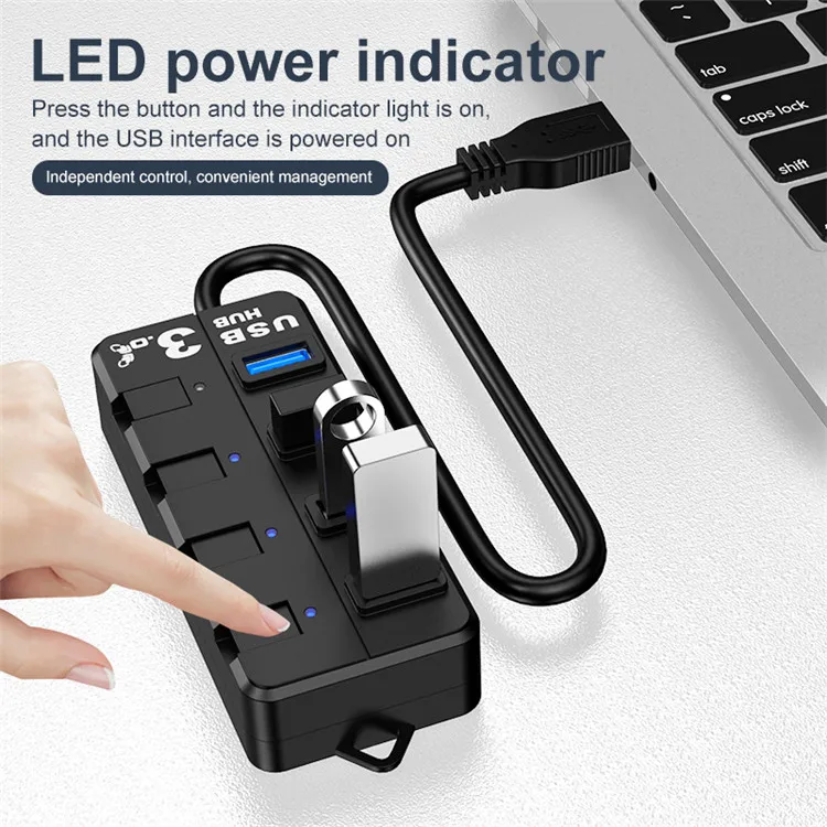 USB3.0 HUB 4-port hub usb independent key switch 3.0hub splitter one drag four expansion Spreader