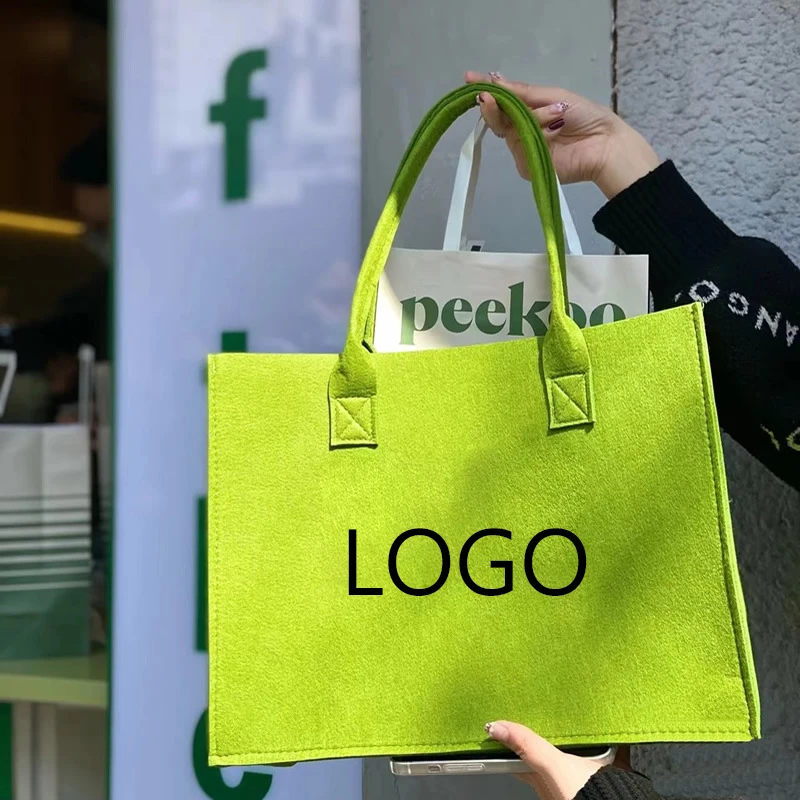 Online Hot Same Type Fashion Parsimonious Letter Open Type Felt Shopping Tote Bags
