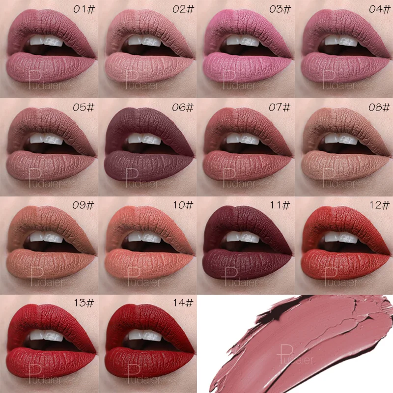 Pudaier Waterproof Lipstick Matte Velvet Lipstick Longlasting Lips Makeup VitaminE Vegan Wholesale Cosmetics