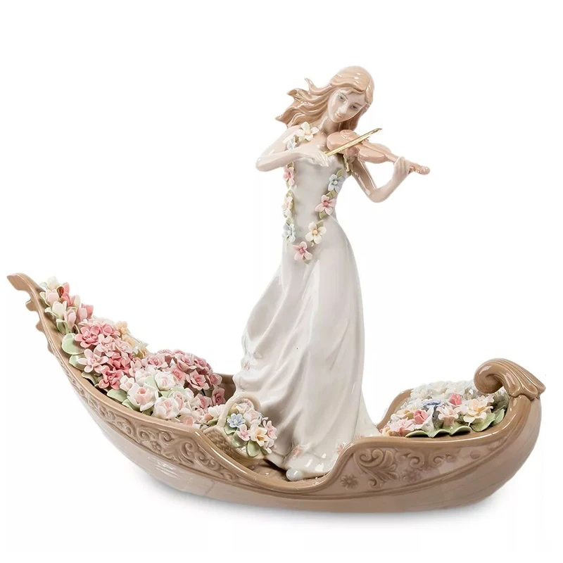 Оптовая продажа фарфоровая Элегантная Леди для игры на скрипке ручной работы поплавок керамическая фигурка с цветами домашнего декора Свадебный декор и