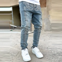 New arrivals sublimation skeleton jeans custom logo rhinestone jeans for men