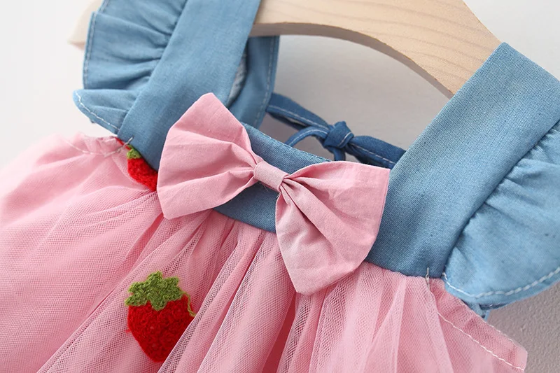 Summer Casual Sweet Cherry Embroidery Holidays Kids Clothes Love Roses Newborn Baby Girls Party Dresses Toddler Girl Skirt