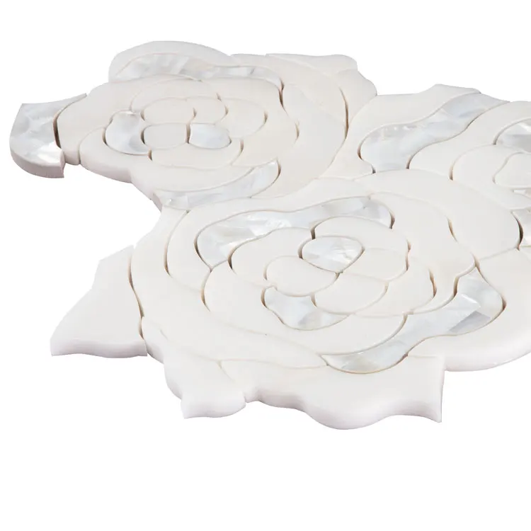 Bathroom Water-jet Waterjet White Pattern Flower Marble Mosaic Tile