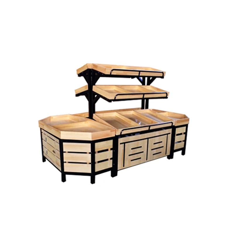 Multifunctional Fruit Vegetable Shelf Steel Wooden Fruit Shop Nakajima Supermarket Fruit Shelf Display Stand