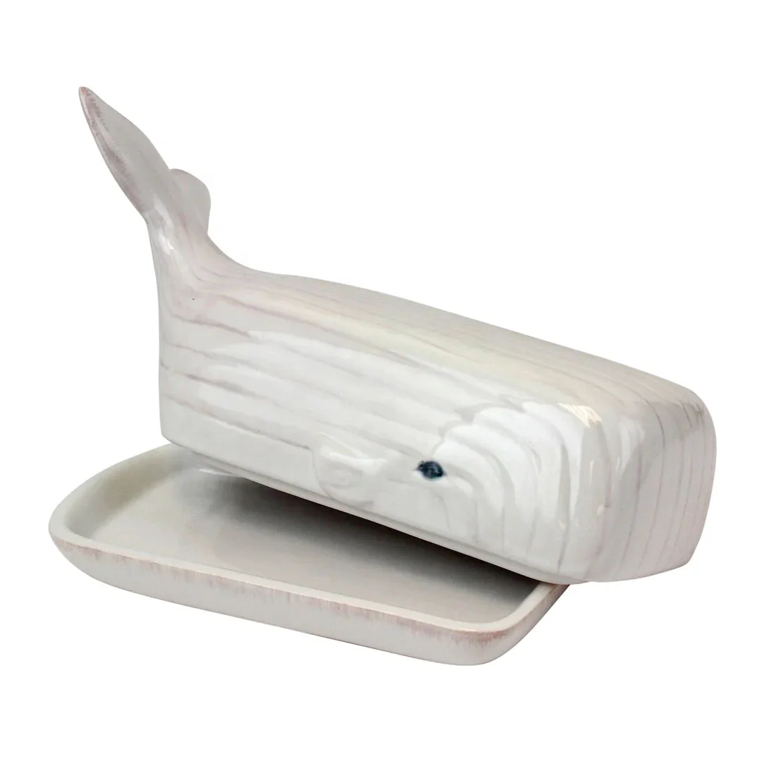 Custom contemporary dinnerware rectangular nautical glossy ceramic white whale porcelain butter dish with cover lid