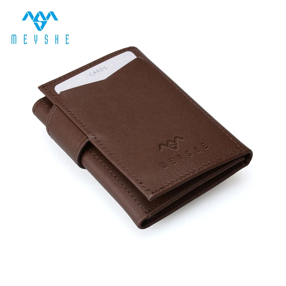 Guangzhou factory custom genuine leather trifold slim RFID men wallet
