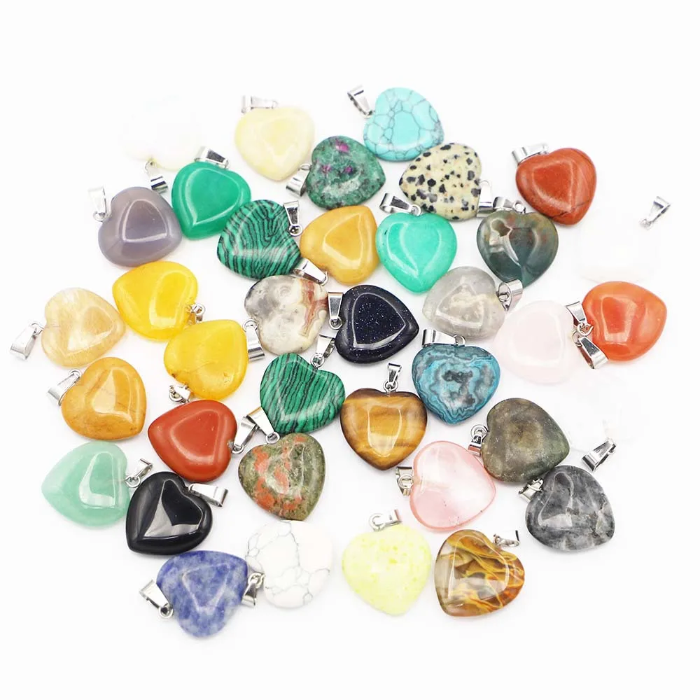 Hot Sale Natural Crystal Stone Heart Shaped Pendant Agate Pendant Necklace Accessories DIY Gemstone Pendants