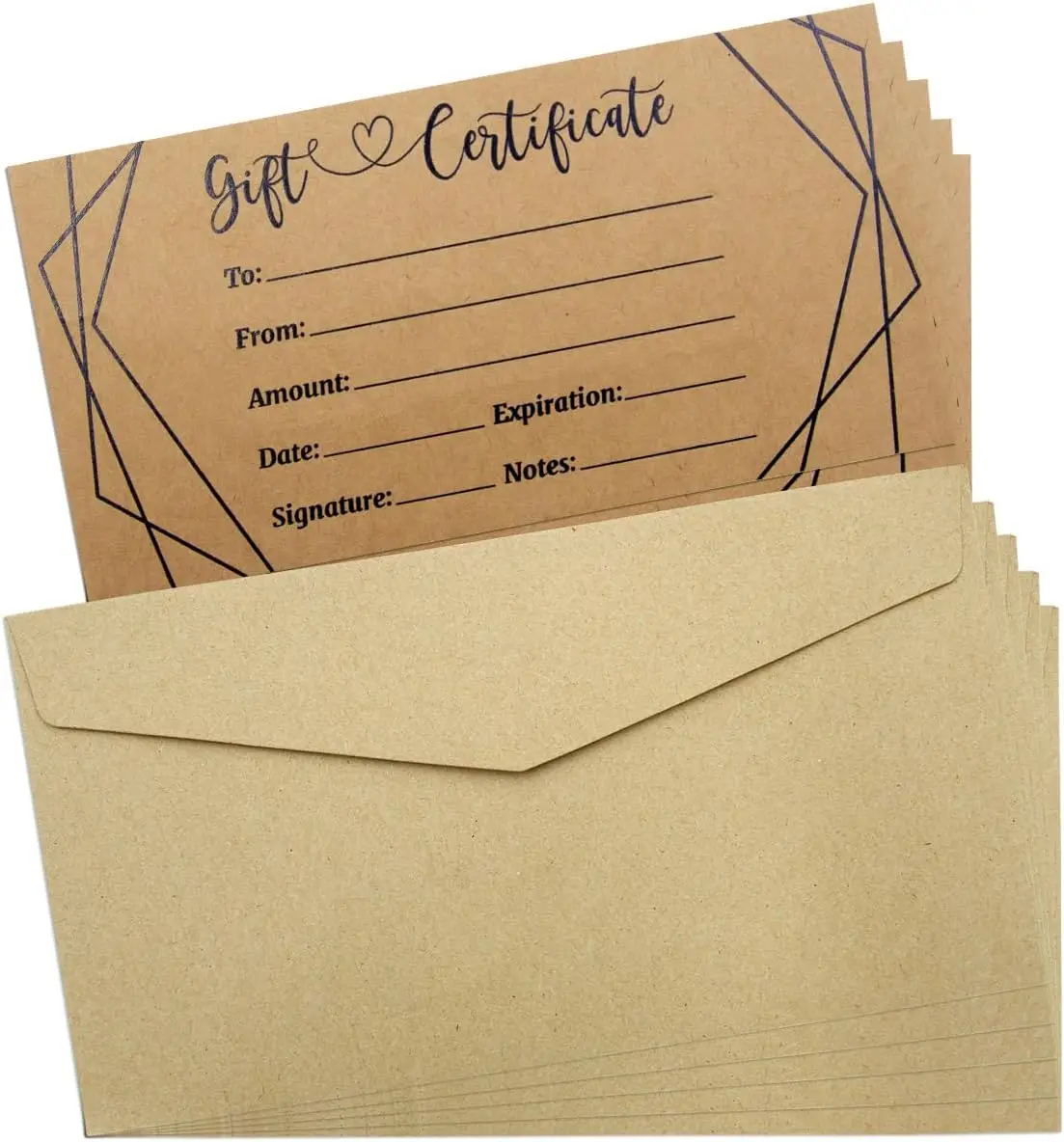Custom Blank Gift Certificates Kraft Black Foil Certificate Cards with Envelopes for Beauty Salon Business