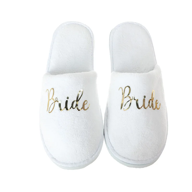Cheaper bridesmaid letter shoes slippers flat indoor bedroom slides disposable slipper Wedding party slipper for bride