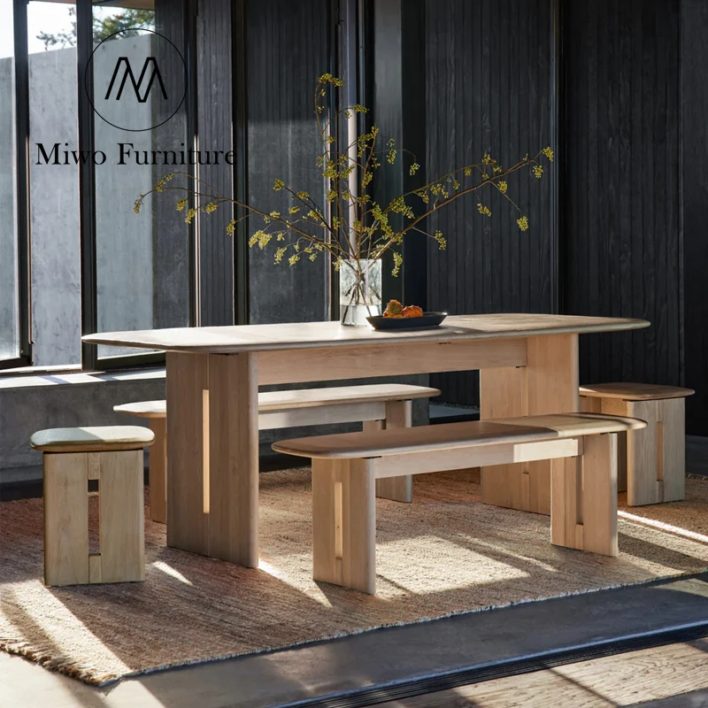 Modern antique oak solid wood dining table dining room furniture rectangle conference table set 6 8 chairs dining table custom