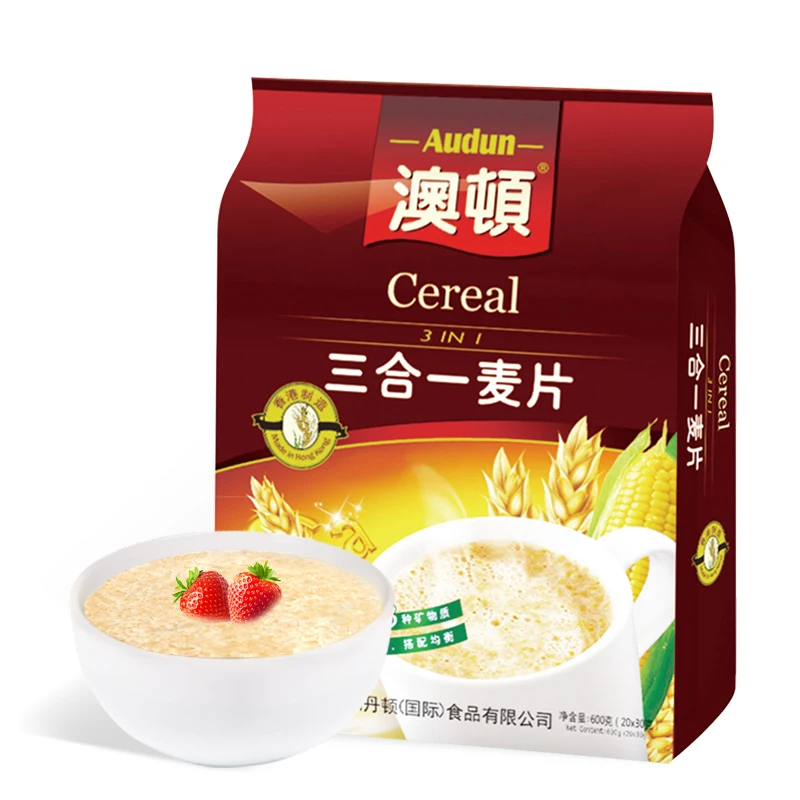 
China Supplier Delicious Audun 3 in 1 Compound Healthy Instant Oatmeal Breakfast Cereal For Home 