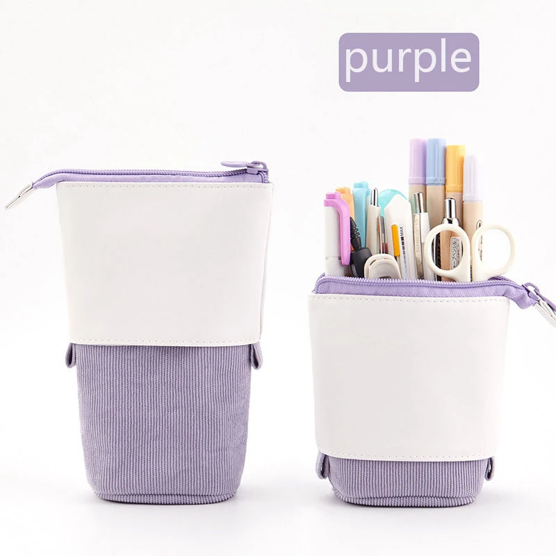 OEM ODM Pencil Bags Cartucheras Corduroy Retractable Stationery Bag Pop up Pencil Case Standing Up Telescopic Kids Pencil Pouch