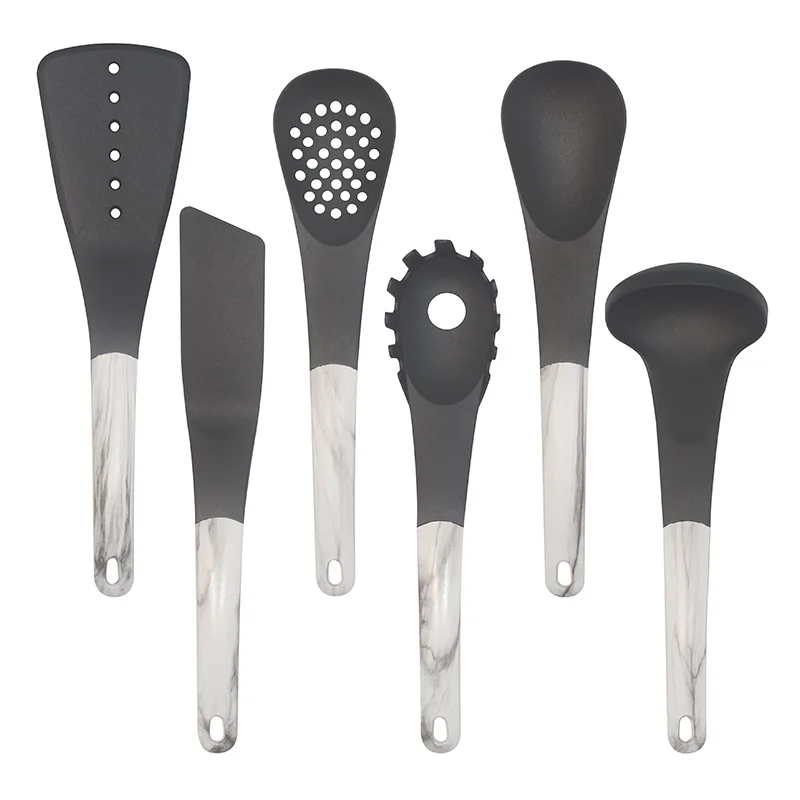 Classic Design Non Stick Kitchen Cooking Tools Food Grade Nylon Kitchen Utensil Set with Marble Texture Handle