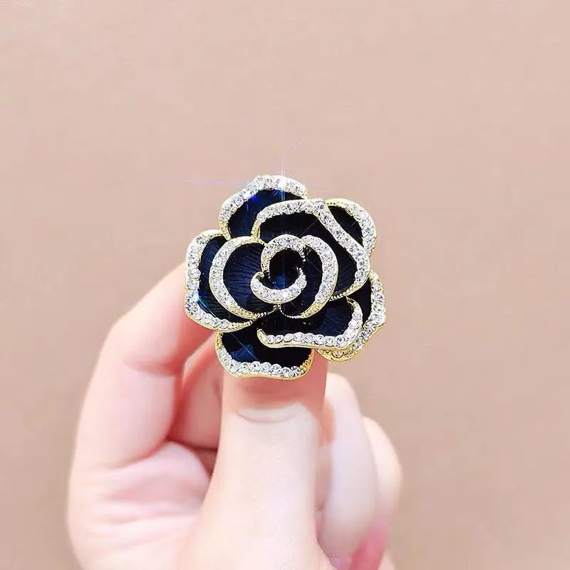 Black rose camellia new brooch