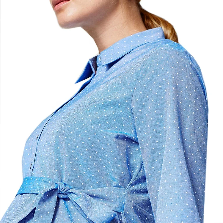 3/4 Saleeve Polka Dot Shirt Dress Pregnant Women Maternity Clothing Dress
