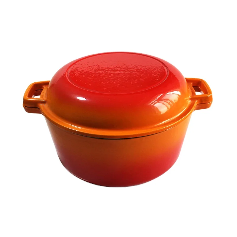 10 inch Enameled cast iron Combi Pot 2 in 1 Kitchen Cookware Casserole Frying Pan Skillet Set Double Cast iron Camping DutchOven