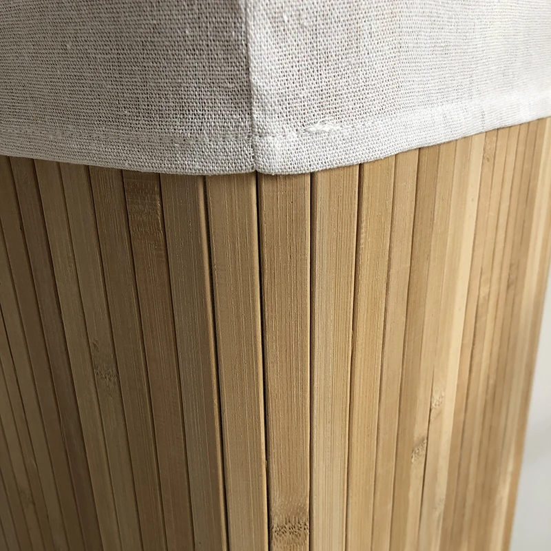 Collapsible Hamper Corner Bamboo Laundry Basket With Lid Moving Lining For Toys Dirty Clothes