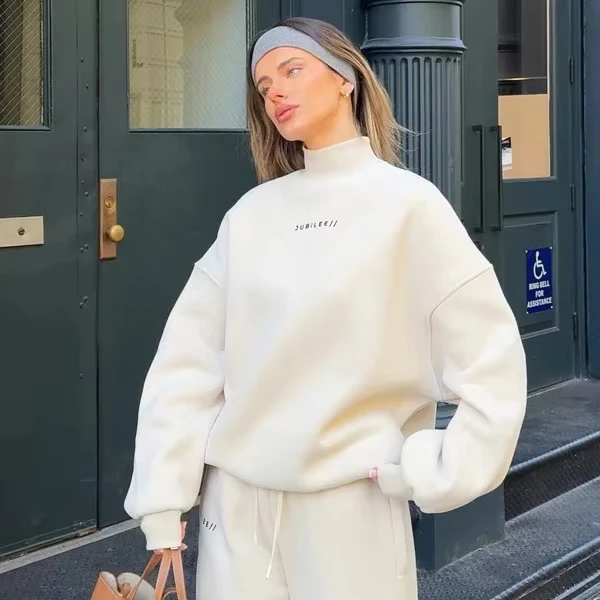 Oversized Hooded Turtleneck Sweatshirt Winter Knitted Sustainable Breathable Anti-Shrink Anti-Wrinkle Anti-Pilling Front Letter