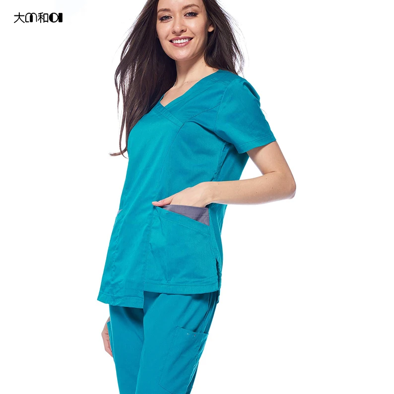 Europe and the United States short-sleeved V-neck surgical overalls nurse clothes wash clothes set SPA skin management gowns