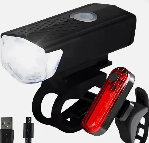 High Quality ABS Material Front and Back Mounting Placement USB Rechargeable Bicycle LED Headlamp and Rear Lights