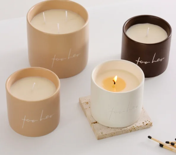 Wholesale Light Luxury  High Quality Custom Empty Candle Jars Ceramics With Logo Print Support Wax Filling