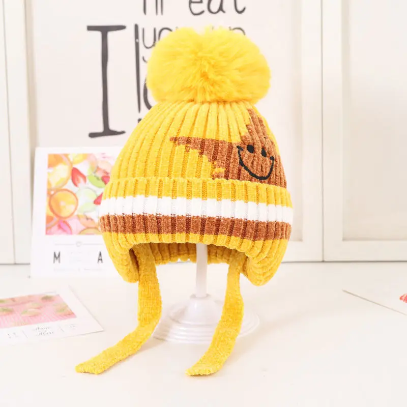Soft Warm Plush Baby Boy Girls Winter Hat Star Print Ear Protection Hoodies Earflap Cotton Knitted Beanie Hat For Infant Toddler