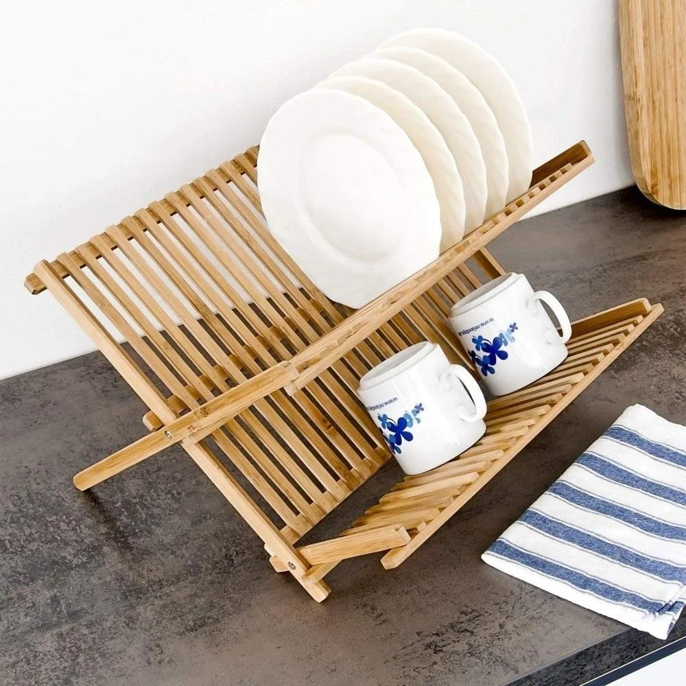 Exquisite Technical Bamboo Folding Dish Drying Rack Kitchen Bamboo Plate Drainer Wooden Shelf