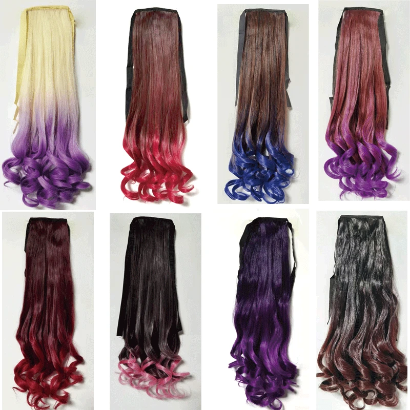 Оптовая продажа, парик для конского хвоста, грушевидный цветок, вьющиеся волосы, плетеные синтетические волосы, крупные волны, окрашенные, для конского хвоста, вьющиеся волосы