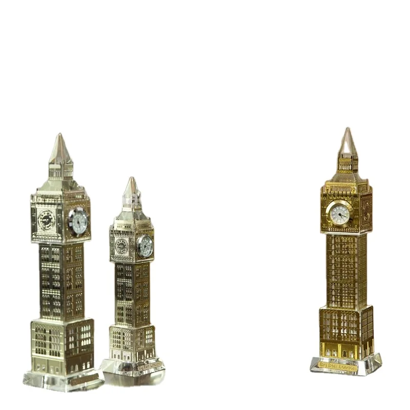 Metal Covered Surface Crystal Big Ben Model With Clock For Souvenir