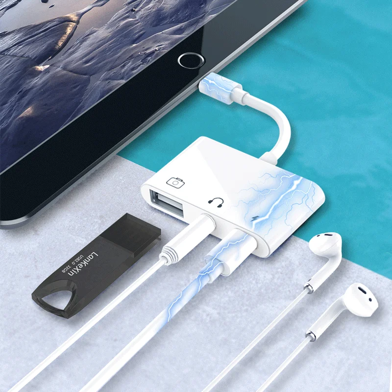  Адаптер Lightning USB OTG для камеры USB-концентратор 3 5 мм разъем наушников адаптер