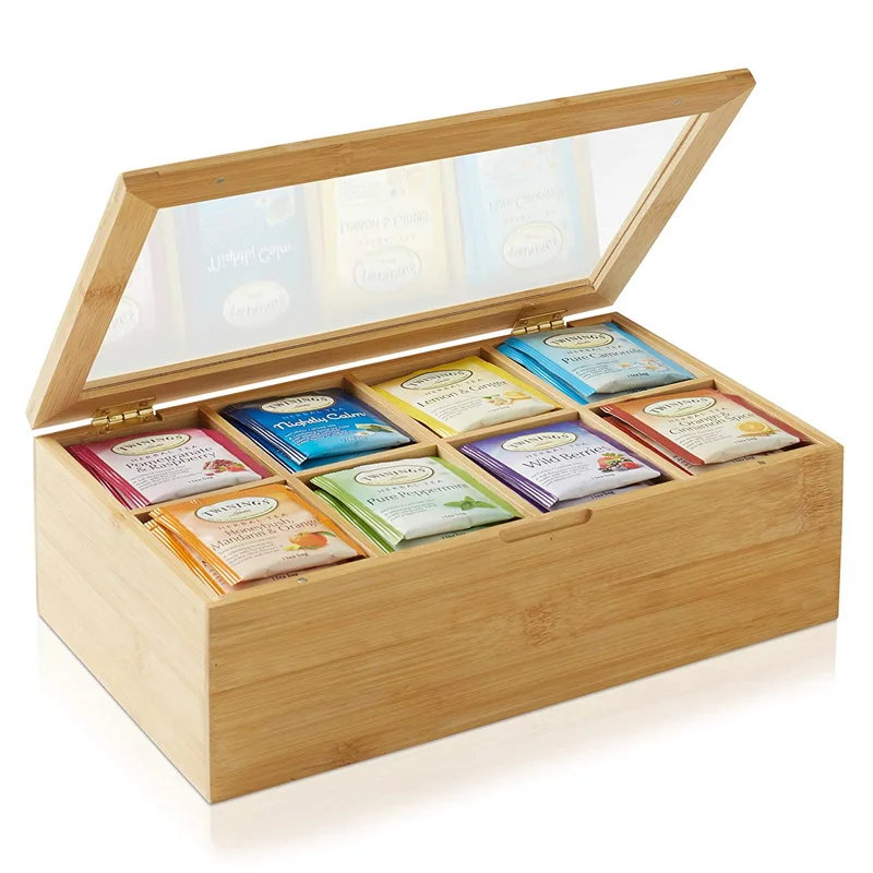100% коробка для чая из натурального бамбука органайзер с 8 отделениями хранения чайных пакетиков
