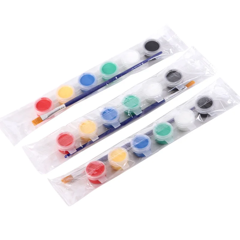 BOMEIJIA Art Factory Supply 6 Colors Portable Beginner Mini Acrylic Paint Pot with 1 Artist Brush