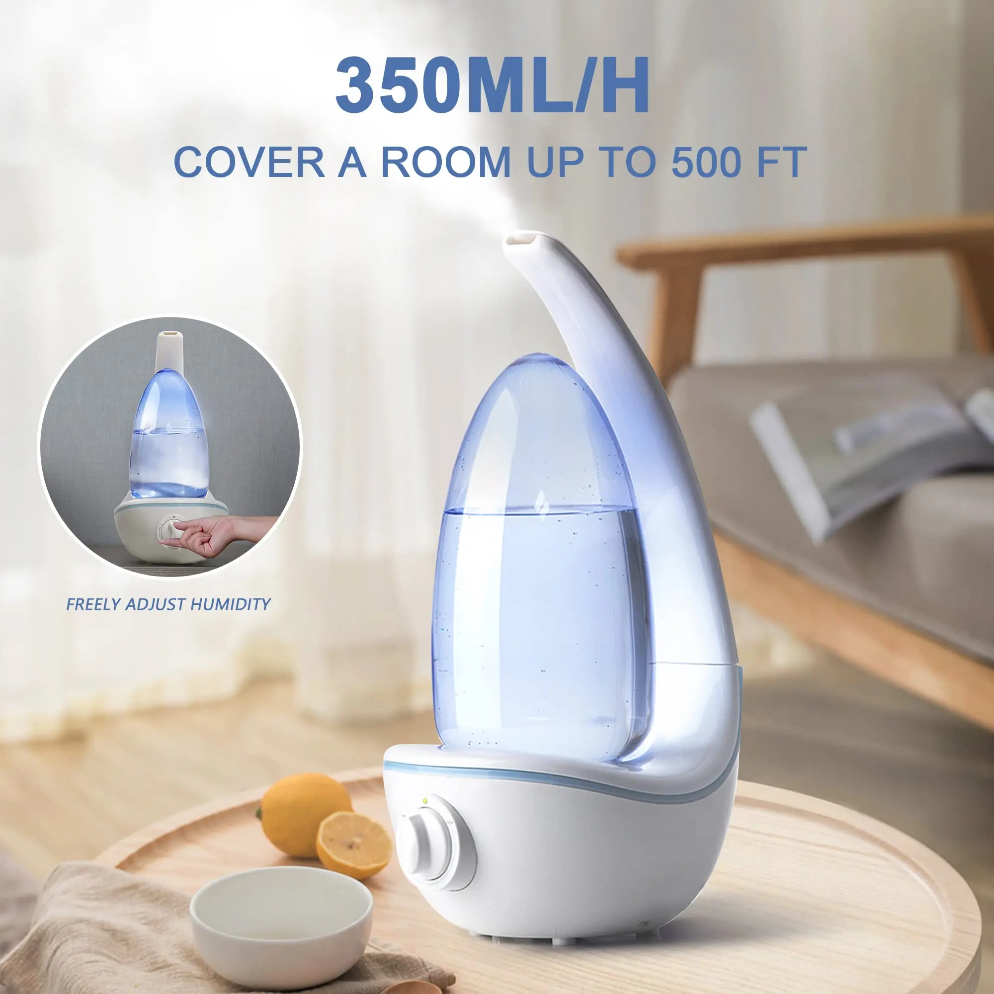 GEMEO 2000ML Odm Oem Mini Black Led Blue Color Aroma Essential Oil Air H2o Cool Mist Moon Bottle Humidifier In Cars