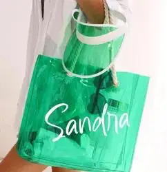 Customized Transparent Fashion PVC Waterproof Tote Shopping Bag with Thick Cotton Handle PINK BAGS
