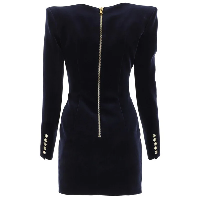 High quality autumn winter fashion hot design long sleeve velvet blazer dress for women