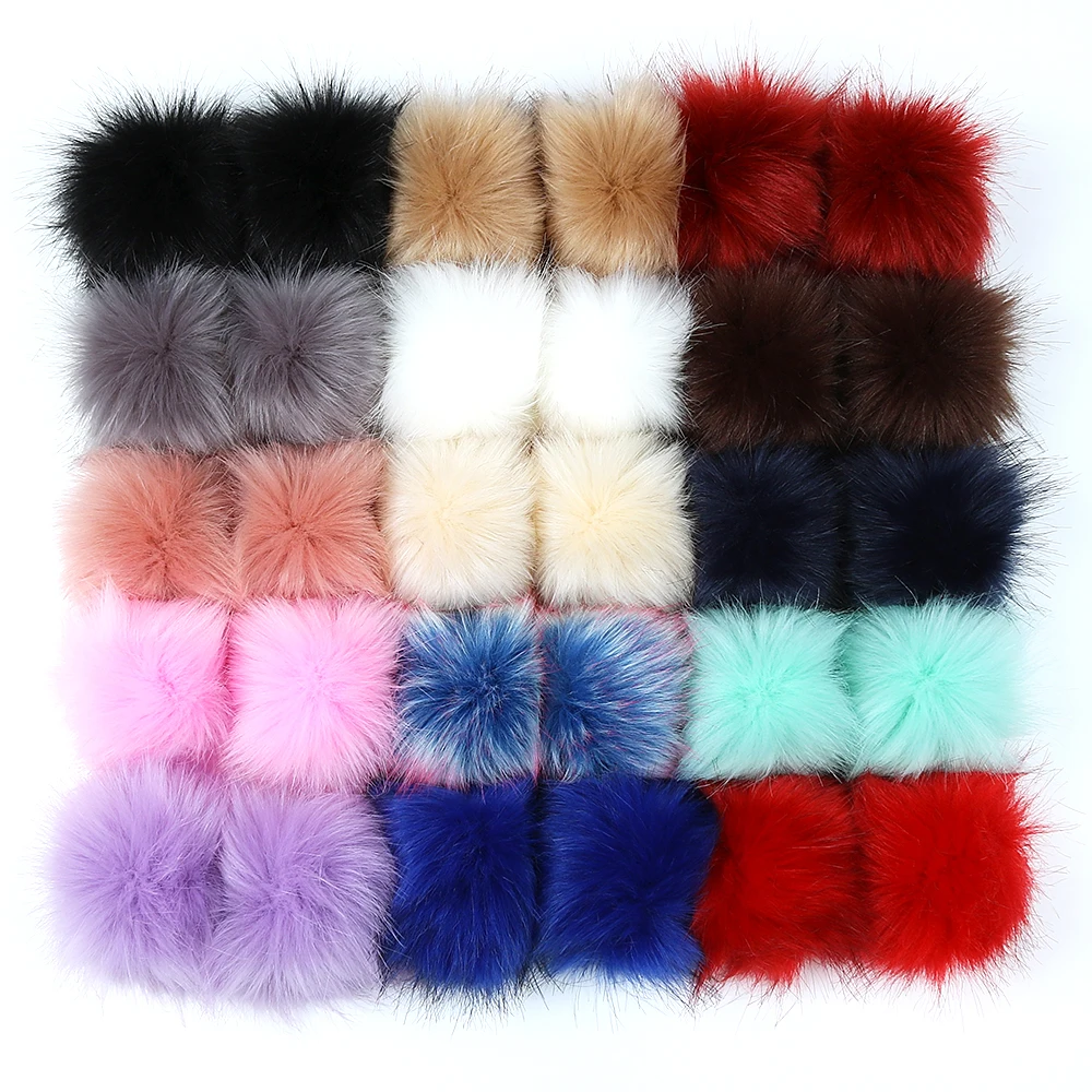 Custom Big Size Fur Pompom Colorful Fur Pompoms With Snap Faux Fur Pompom Cheap Price