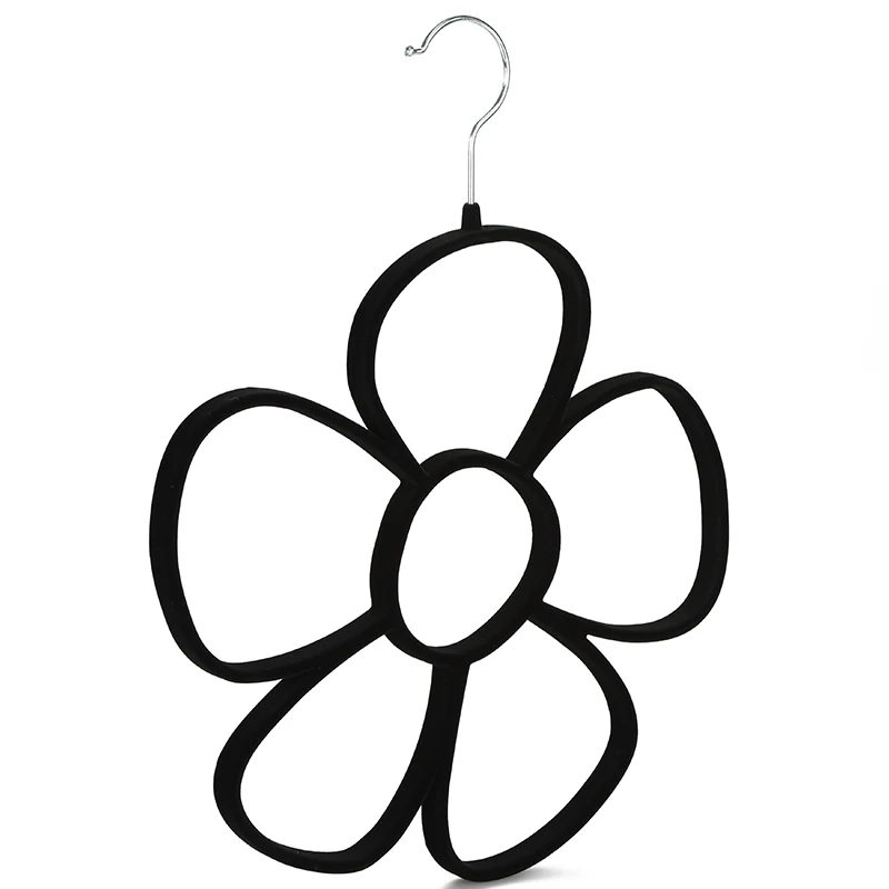 LINDON Black Flower Shape Scarf Holder Velvet Hangers for Scarves Shawl Tie Belts & Accessories