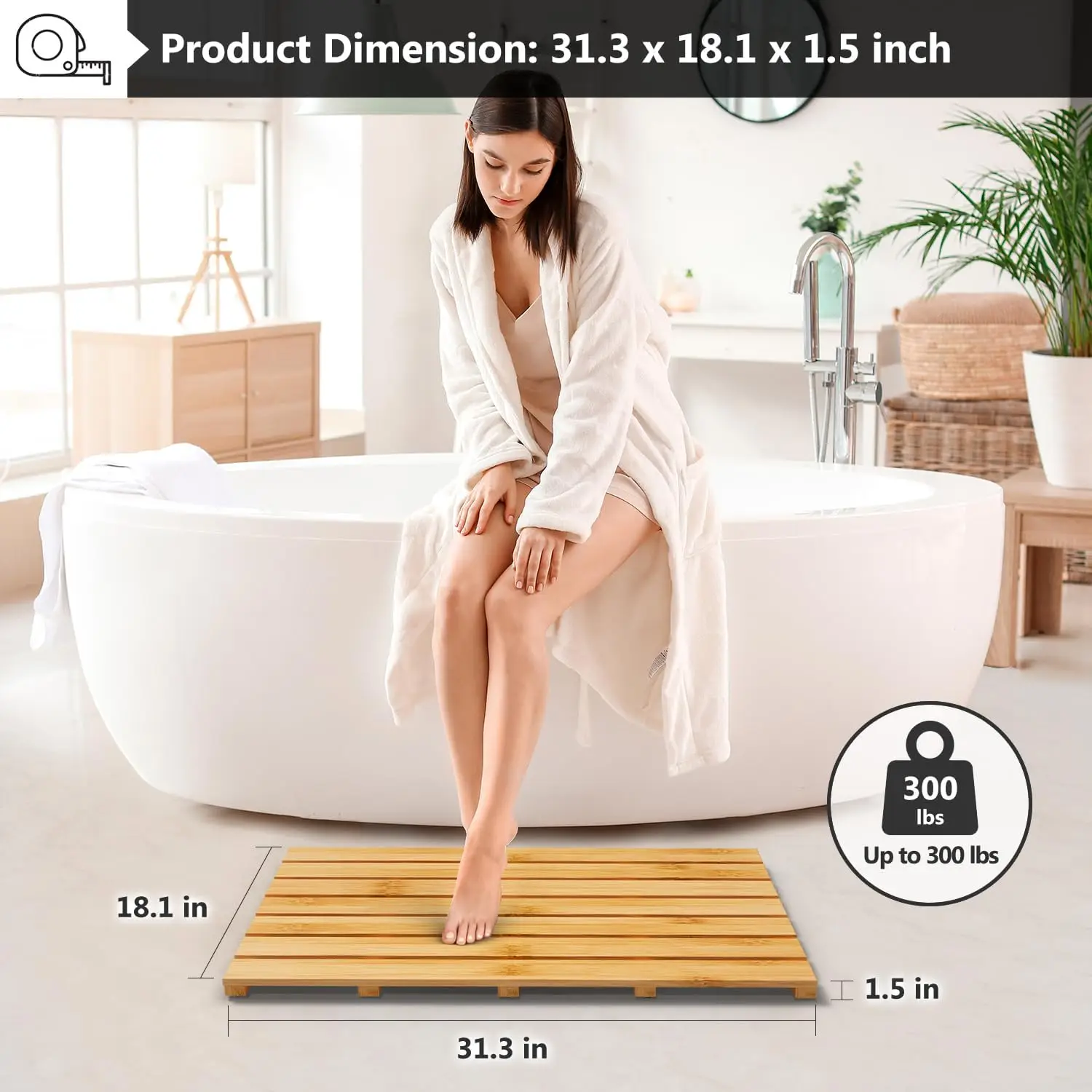 Bamboo Bath Mat for Bathroom Non-Slip Bamboo Sturdy Water Proof Bathroom Carpet for Indoor or Outdoor Use