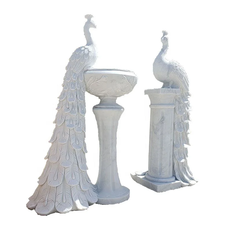 white natural hand carved marble peacock stone sculpture statue