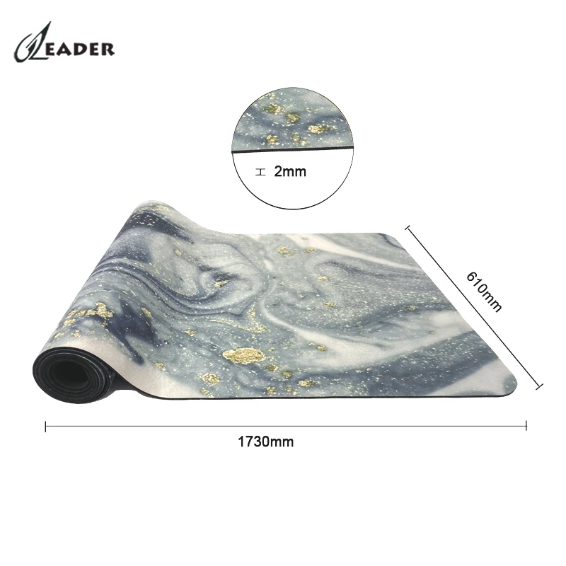183 x 80 Wholesale Print Black Grey Gold Marble Printed Customized Eco Friendly Ecofriendly Natural Rubber Suede Yoga Mat