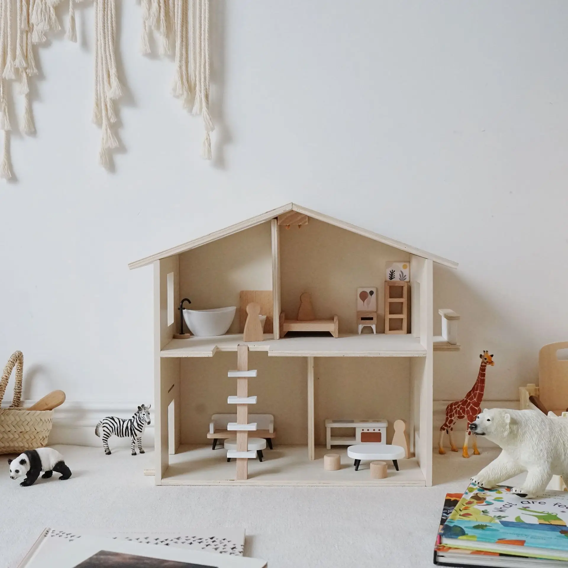 Kids Educational DIY Furniture Mini Doll House Toy Pretend Play Wood Model House for Girls and Boys