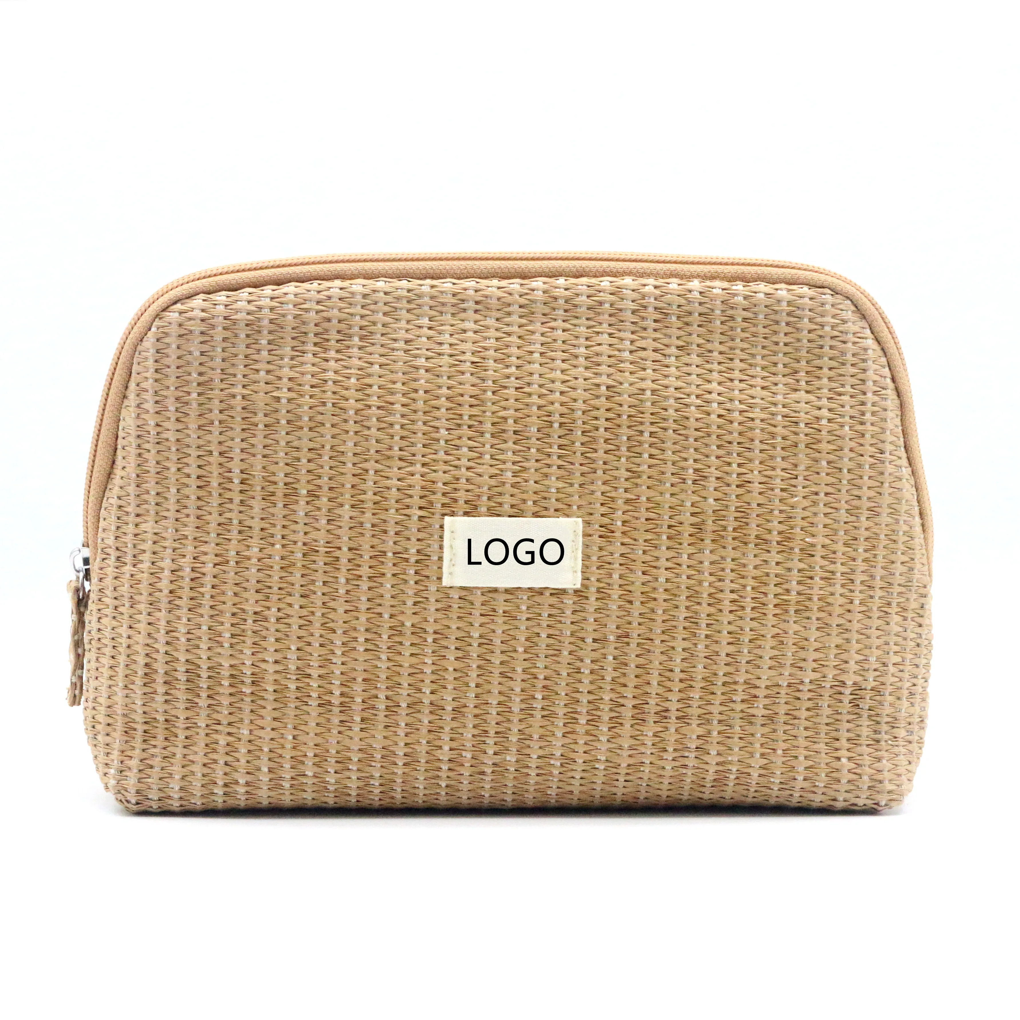 Hot Sale Eco-friendly Paper Straw Natural Beauty Cosmetic Bag Popular Shell Shape Woven Straw Paper Makeup Zipper Pouch Bag