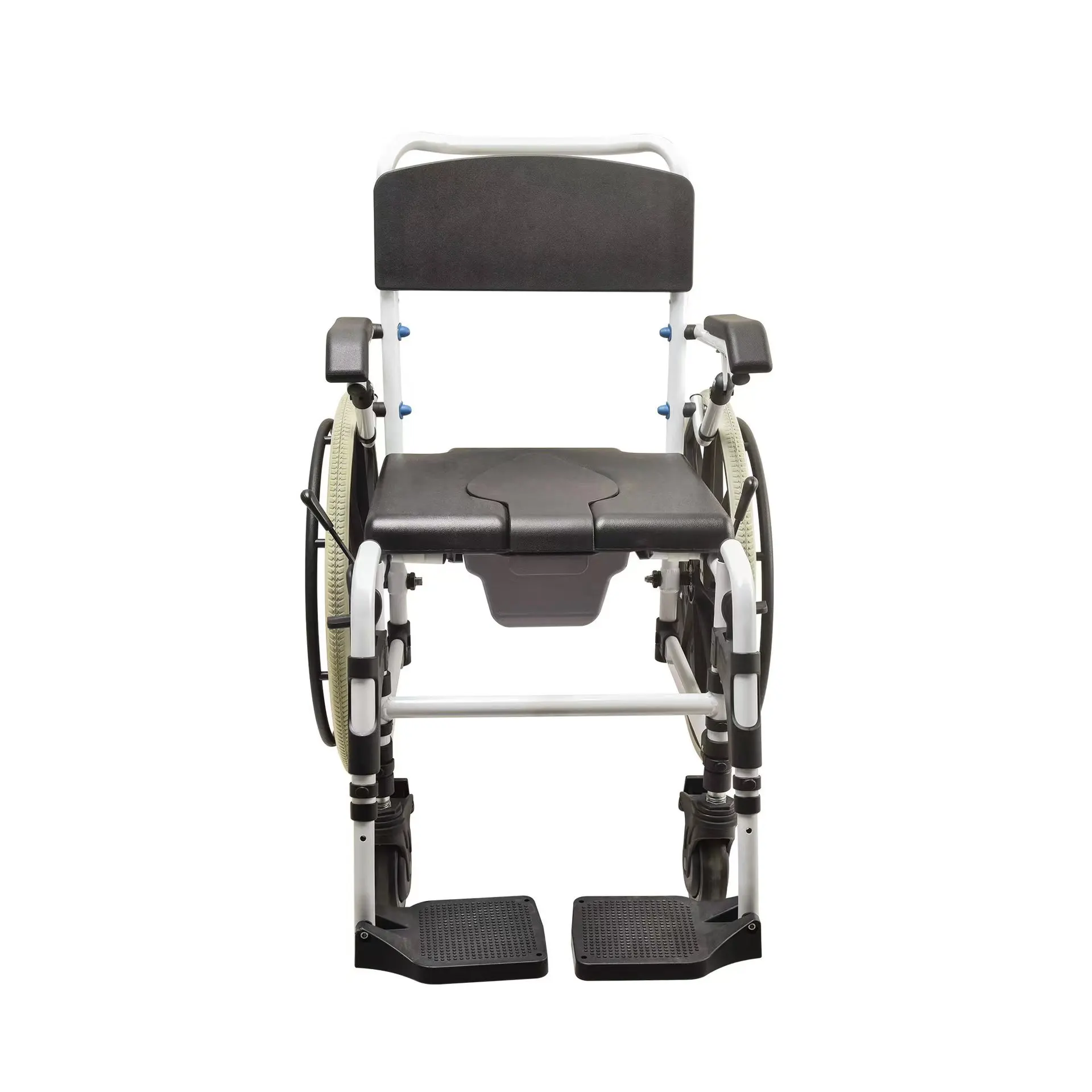 Elderly person with wheeled toilet chair shower chair bathroom chair toilet wheelchair