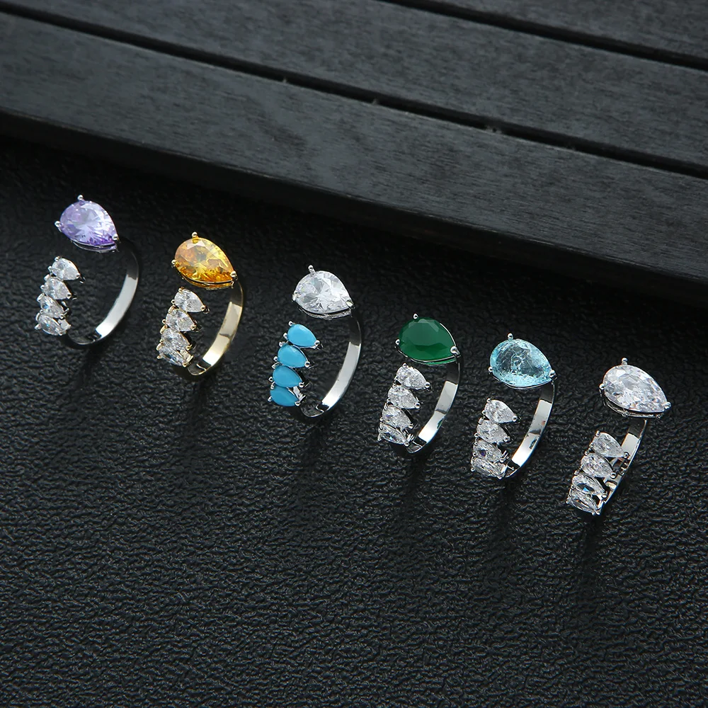 HIBRIDE New Korean Zircon Multicolor Engagement Wedding Rings for Women Bridal Party Accessories Finger Ring bijoux femme R-287
