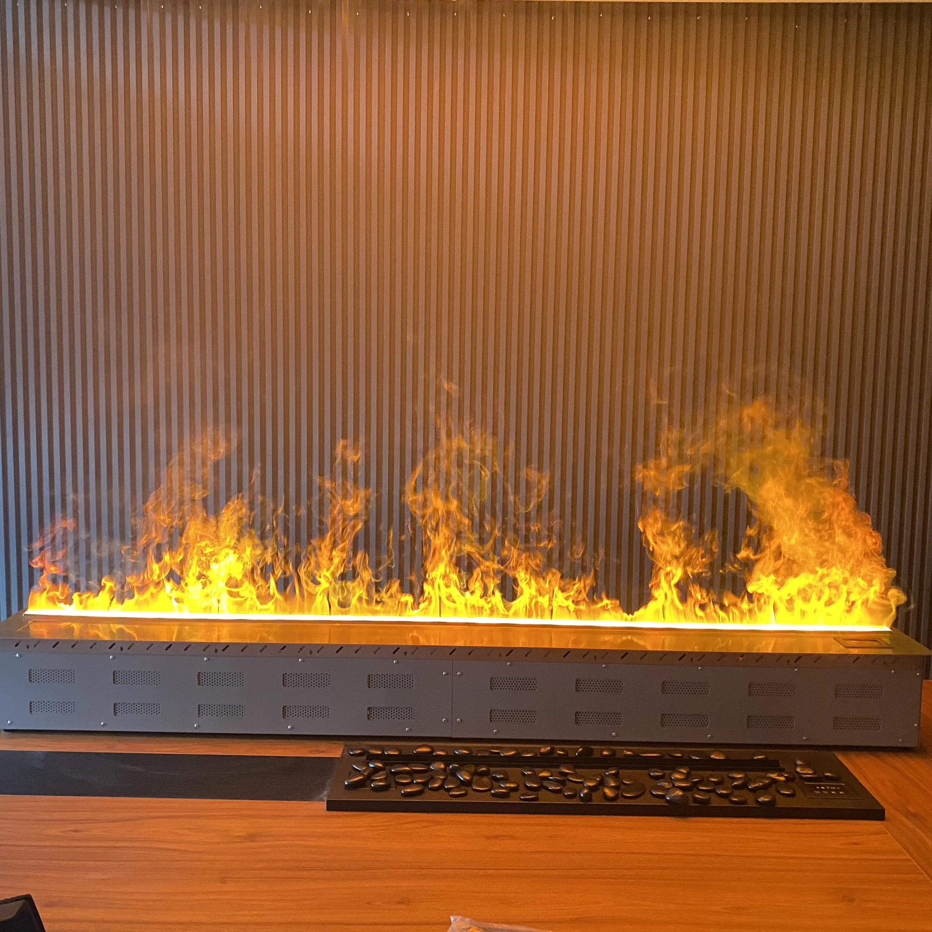 Frosted black fireplace Guangzhou factory fireplace can be operated by mobile phone app to change color flame fireplace
