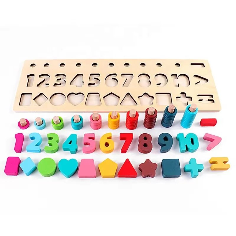 amazon montessori educational wooden number puzzle wooden count numbers math number matching board Toys