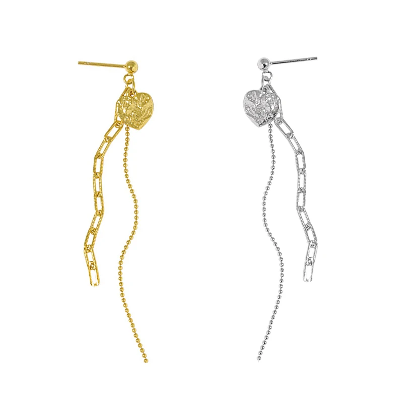 Wuqie Elegant Design 925 Sliver Earrings Charm Heart Coin Beaded Tassels and Link Chain Drop Earrings Jewelry